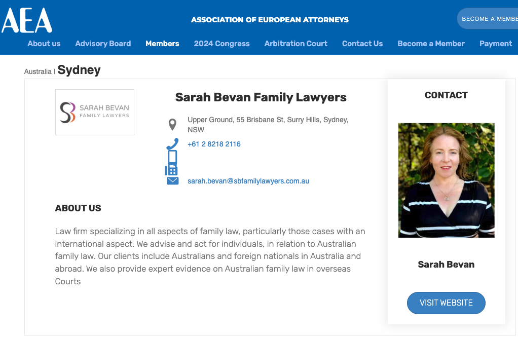 Sarah Bevan AEA member - Sydney, NSW, Australia
